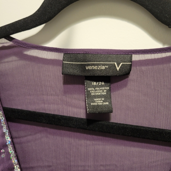 Venezia Purple and Sequenced V Neck Sheer Longsleeve top. Size 18/2… - Picture 3 of 4